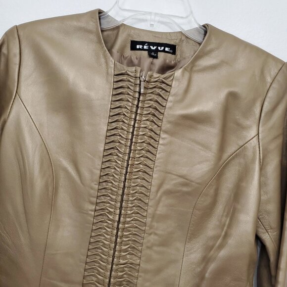 Revue Metallic Gold Lamb Skin Lined Full Zip Leather Jacket 90's Y2K Small - Picture 6 of 16